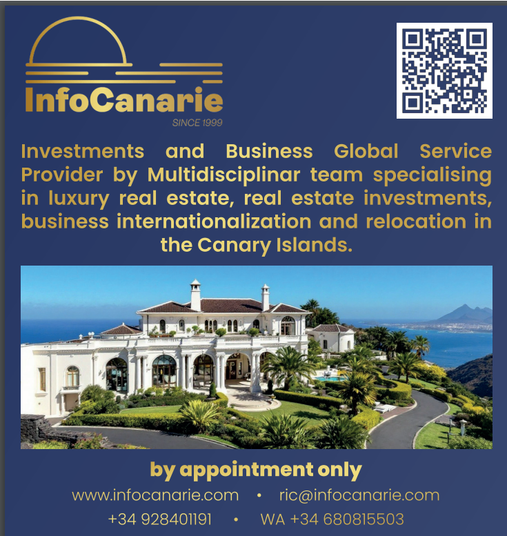 Alle Isole Canarie dal 1999 a Tenerife, Gran Canaria, Fuerteventura e Lanzarote eroghiamo servizi e soluzioni per investimenti nell'immobiliare, business, apertura società e aziende, avviare attività economiche e professionali, internazionalizzazione delle imprese. Creato da Fabio Chinellato (LinkedIn), tramite InfoCanarie Promotion and Consulting S.l.u.  CIF B 35976927, Azienda di diritto spagnolo con sede alle Canarie, offre assistenza globale a 360º (orientamento, consulenza e servizi per tutti gli aspetti di Business) in funzione di compravendite ed operazioni immobiliari, realizzazione di progetti d'impresa ed imprenditoriali, attività ed investimenti. InfoCanarie investire ed immobiliare alle Canarie Tenerife Fuerteventura Lanzarote e Gran Canaria Business and investments in Canary Islands